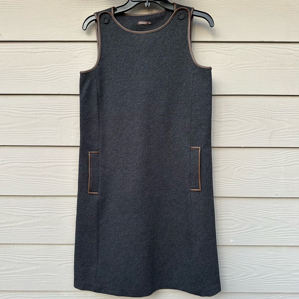 J Mclaughlin Black/Grey With Faux Leather Trim Dress Casual Dress